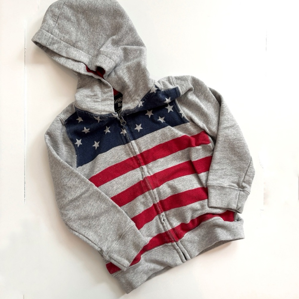 OshKosh B'gosh Grey Zip Hoodie with Red Stripes & Blue Star Panel